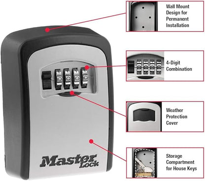 Master Lock Set Your Own combination Wall Mount Lock Box, 5 Key capacity, Black 5401EC