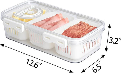 MANO Divided Snackle Box Charcuterie Container with 3 Compartment Sectioned Serving Tray for Cheese Veggie Fruit Berry Salad Refrigerator Fridge Storage(1 Pack)