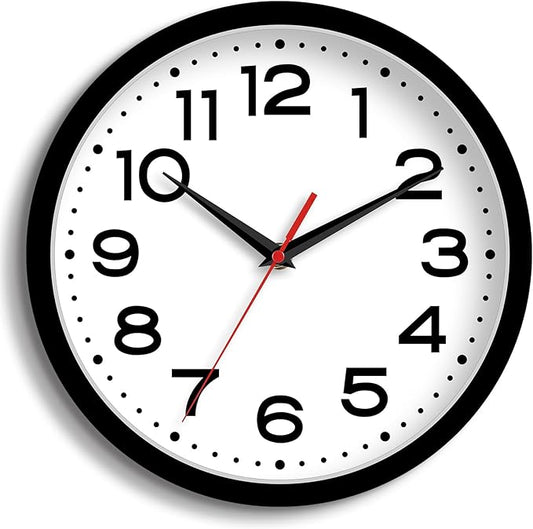 Roymnie Wall Clock Silent Non-Ticking Modern Clock Battery Operated 10 Inch Classic Analog Decorative for Classroom, Living Room, Office, Bedroom, School, Hotel (Black)