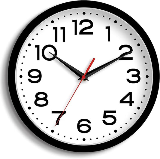 Roymnie Wall Clock Silent Non-Ticking Modern Clock Battery Operated 8 Inch Small Classic Analog Decorative for Classroom, Living Room, Office, Bedroom, School, Hotel (Black)