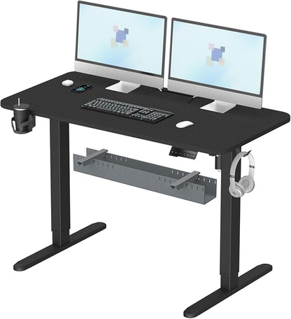 Electric Standing Desk with Cable Management Tray,48x24 Inch Adjustable Height Sit Stand Desk,with Memory Presets & Anti-Collision Computer Desk,for Office,Home,Black Top&Black Frame