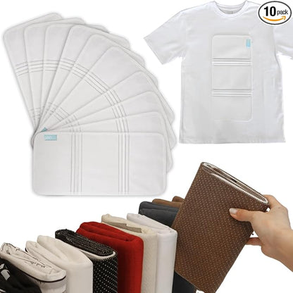 10-Pack Medium PLIIO Shirt Folder & Clothes Organizer - Foldable T-Shirt Folding Board, Drawer Organizer for Clothing, Space-Saving Wardrobe & Suitcase Storage Solution