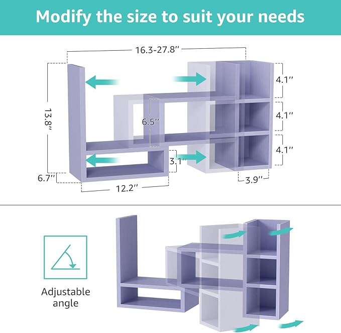 NUTIKAS Desk Shelves Desktop Organizer Shlef - Purple Office Organization for Top of Desk Organizers and Accessories Corner Bookshelf Table Top Shelving Small Hutch Decorations for Women Office