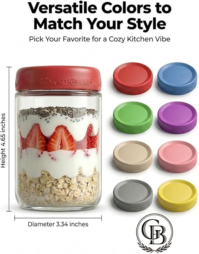 16 OZ Overnight Oats Jars with Lids 8 Pack, Glass Meal Prep Containers, Reusable Food Storage Jars, Airtight Mason Jars for Breakfast, Yogurt Parfait, Salad, Smoothies(8 Pack)