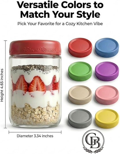 16 OZ Overnight Oats Jars with Lids 8 Pack, Glass Meal Prep Containers, Reusable Food Storage Jars, Airtight Mason Jars for Breakfast, Yogurt Parfait, Salad, Smoothies(8 Pack)