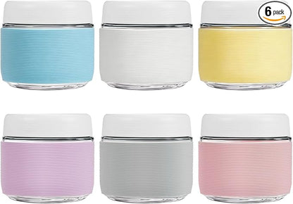8 oz (6 Pack) Overnight Oats Containers with Airtight Lids and Silicone Sleeves - Perfect for Overnight Oats, Salad, Yogurt, Snacks, Pickles - Leakproof and Reusable Glass Food Storage Containers