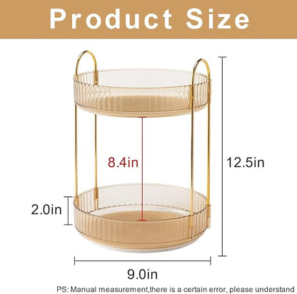 INVSSENE 360 Rotating Makeup Organizer, Yellow, Unisex, 2 Tier Countertop Storage, Large Capacity, Cosmetics, Perfume, Skincare, Lipsticks