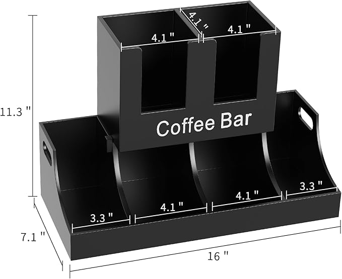 Coffee Station Organizer, Wooden Coffee Bar Organizer for Countertop, Condiment and Cup Storage Organizer, Bar Accessories for Kitchen, Office, Home, Black