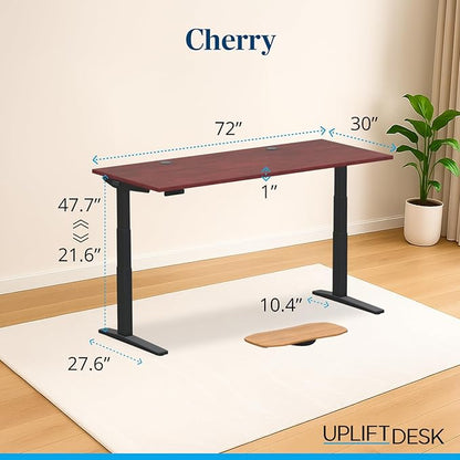 UPLIFTDESK V3 2-Leg Cherry Laminate Wood Standing Desk – Adjustable Height, Advanced 1-Touch Memory Keypad, Under Desk Cable Management, Wire Grommets & Rocker Board (Black C-Frame, 72 x 30 inch)