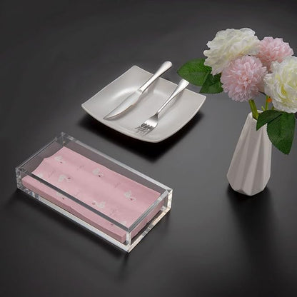 HIIMIEI Acrylic Napkin Holder Tray, 8mm Thick Acrylic Guest Towel Holder, Crystal Clear Table Cocktail Napkin Holder for Bathroom, Restaurant, Office, Commercial, Kitchen, Party