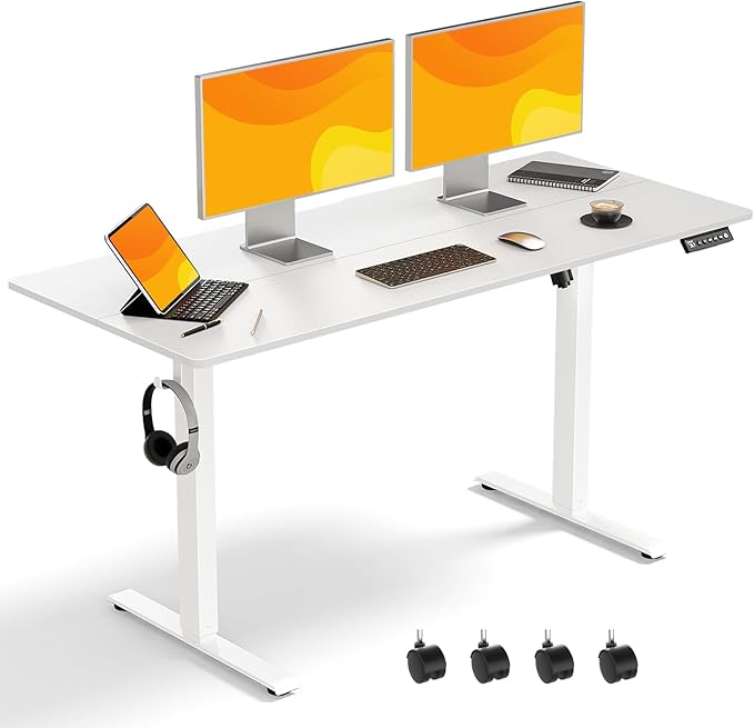 55 x 24 Inch Electric Standing Desk Adjustable Height, Sit Stand Desk, Stand up Desk for Home Office, Computer Workstation (Spliced Desktop,White)