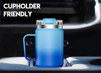 Meoky 32 oz Tumbler with Handle, Insulated Tumbler with Lid and Straw, Stainless Steel Travel Mug, 100% Leak Proof, Keeps Cold for 24 Hours or Hot for 8 Hours, Fits in Car Cup Holder (Azure)