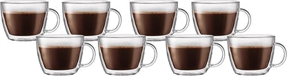 Bodum 15oz Double Wall Latte Mug, High-Heat Borosilicate Glass, Set of 2, Clear (Pack of 4)