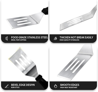 Metal Spatulas for kitchen Use, 2 Pieces Professional Serving Spatula with Heat Resistant Handle, 9.8 Inch Stainless Steel Spatula Ideal for Pancakes, Eggs, Griddle Scraper, BBQ or Desserts