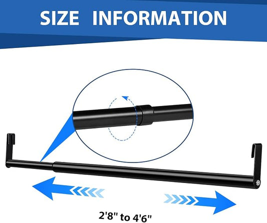 Threehoney Expandable Closet Rod for Wire Shelf Hanging Clothes Adjustable Heavy Duty Closet Hanging Rod Extender Heavy Duty Hanger Bar Metal Poles for Wardrobes Hanger, 1 Pack (32-54 Inch,Black)
