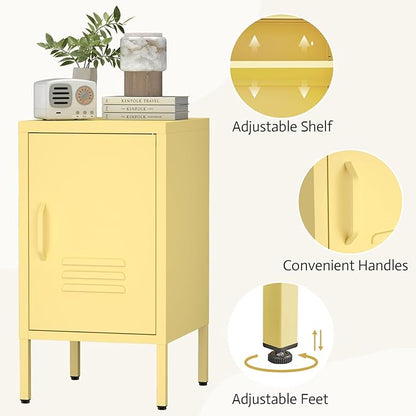Locker Nightstand,Metal Nightstand with Door, Modern End Side Table with Shelf,Steel Bedside Storage Cabinet for Living Room,Bedroom,Office,Yellow