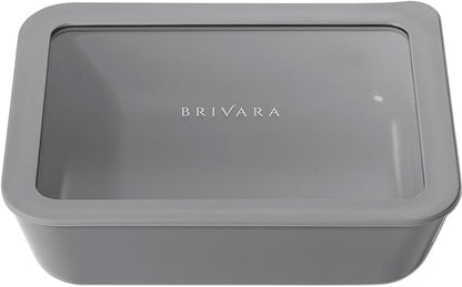 BRIVARA HOME Ceramic Coated Glass Food Storage Container | No PTFE, PFOA, PFAS, and BPA | Reusable Non Toxic Meal Prep Container with Glass Lid | Easy To Store | 6 Cup Rectangle [Smoke]