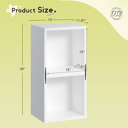 DIY Cube Storage Organizer, Stackable Display Bookcase with Anti-Tip Design, Modular Cubby Storage System for Bedroom, Office, Dorm, 2 Storage Cube, White