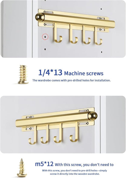 12" Valet Rod for Closet Pull Out With 4 Hooks Valet Rods for Closets (2Pack Gold) Closet Valet Rod Slide Out