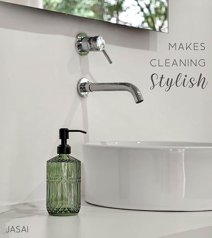JASAI 18Oz Green Soap Dispenser with Black Rust Proof Pump, Refillable Kitchen soap Dispenser with Thick Glass, Soap Dispenser Bathroom for Hand soap, Dish Soap, Lotion, Body Wash.
