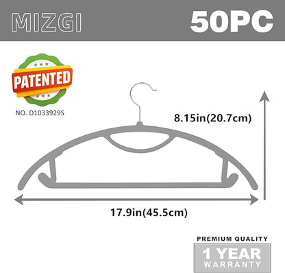 MIZGI Premium Velvet Hangers 50-Pack,No Shoulder Bump Hangers W/Tie Bar Ultra Thin Space Saving Non Slip Hanger Heavy Duty Felt Rounded Clothes Hanger for Sweaters,Coat,Jackets,Pants,Shirts