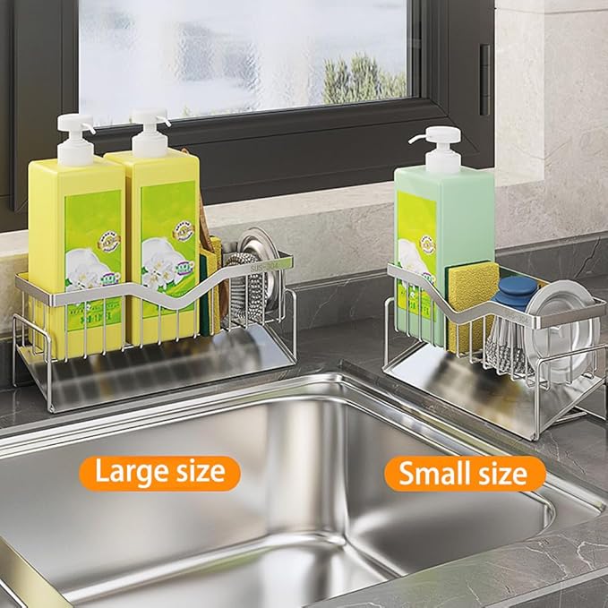 MINGFANITY Sponge Holder for Kitchen Sink, Quick Draining, SUS 304 Stainless Steel Sponge Organizer, Basket for Cleaning and Scrub Tool, Kitchen Sink Brush Caddy Holder,Large Size and Capacity