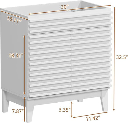ROOMTEC 30" Bathroom Vanity, Mid-Century Freestanding Bathroom Cabinet Vanity with Storage, Particleboard Frame with Wood Grain Laminate, White(Sink Basin Not Included)
