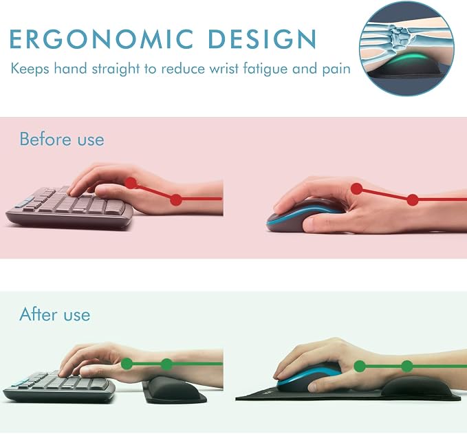 VAGAU Premium Keyboard Wrist Rest and Mouse Pad Wrist Support, Ergonomic Memory Foam Set for Office, Laptop, Mac, Computer and Gaming, Comfortable Typing &Wrist Pain Relief (2 Pack)