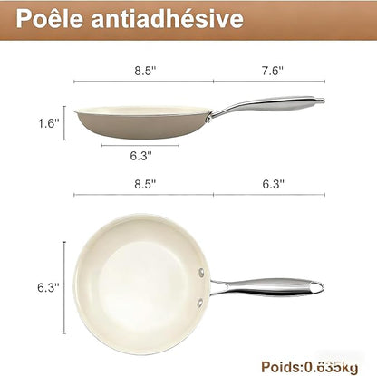 9.25 Inch Ceramic Nonstick Frying Pan with lid Skillet - PFAS-Free, Non-Toxic, Oven Safe & Induction Ready, Aluminum Cookware with Stainless Steel Handle