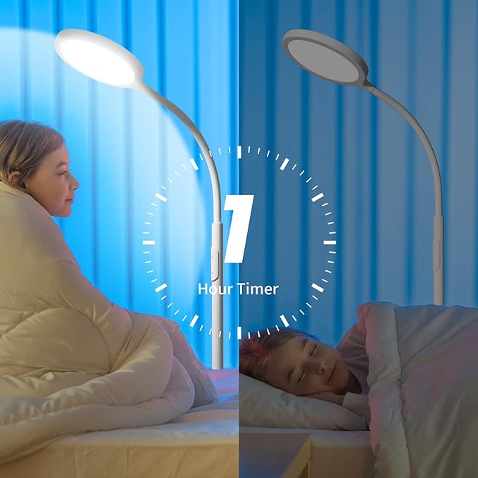 luckystyle White Floor Lamp,Super Bright Dimmable Led Floor Lamps for Living Room, Custom Color Temperature Standing Lamp with Remote Push Button, Adjustable Gooseneck Reading Floor Lamp (LK-1006)