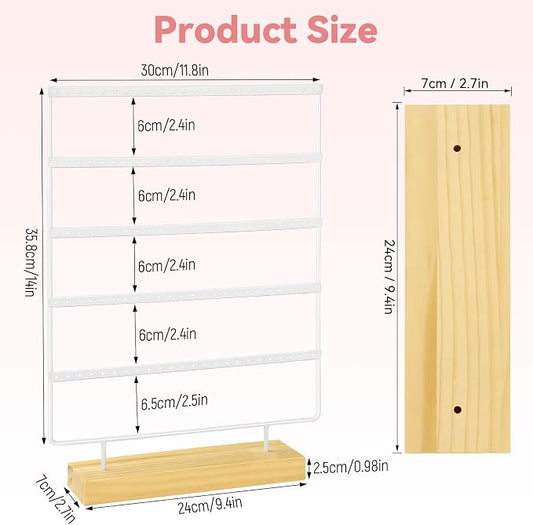Earring Holder Organizer, 5-Tier Earring Organizer with 60-Pair Capacity, Wooden Base Metal Earring Display, Jewelry Storage & Display for Home Store, Suitable for Women