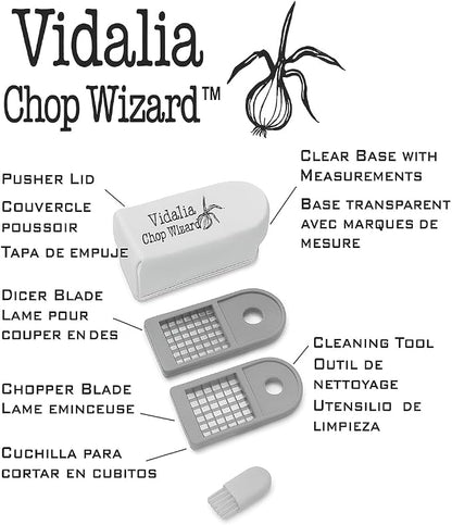 Vidalia Chop Wizard Vegetable Chopper – Original As Seen On TV Food Dicer with 2 Stainless Steel Blades, Large 2-Cup Container, Cleaning Tool, Dishwasher Safe Onion & Vegetable and Fruit Cutter