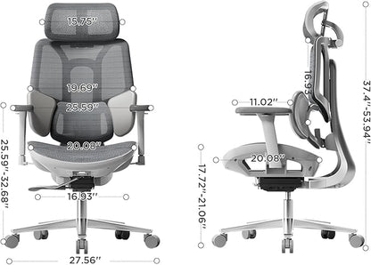 Hbada E3 Air Ergonomic Office Chair, Big and Tall Office Chair - with 3-Zone Dynamic Lumbar Support, 3D Adjustable Headrest, 3D Adjustable Armrests, Swivel, Grey(No Footrest)