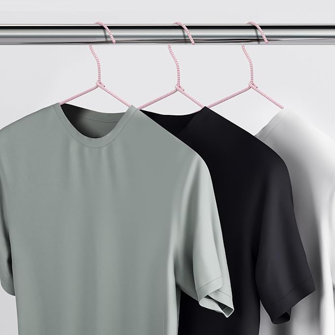 15 Pcs Fabric Wrapped Metal Hangers Covered Wire Hanger Metal Coat Hangers Non Slip for Clothes Closet Clothing Suit Shirt Pant (Pink and Grey Stripes)
