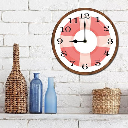 Pink Swimming Circle Wall Clock 10 Inch Wooden Battery Operated Autumn Forest Maple Leaves Wall Clocks Decorative Indoor,Decorative for Kitchen Bathroom Bedroom