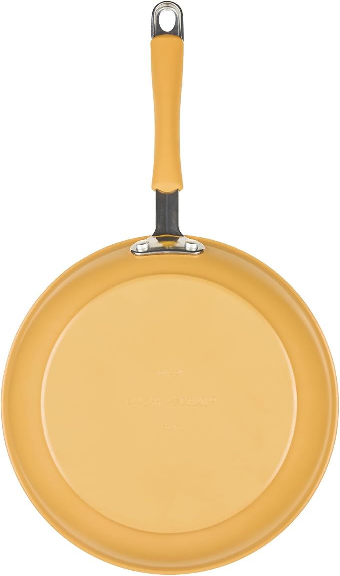 Rachael Ray Cucina Ceramic Cookware Set - 13 Pieces - Ceramic Pots and Pans Set w/Nonstick Frying Pans, Saute Pan, Saucepans, Stockpot, Lids, Pan Protectors - Turmeric