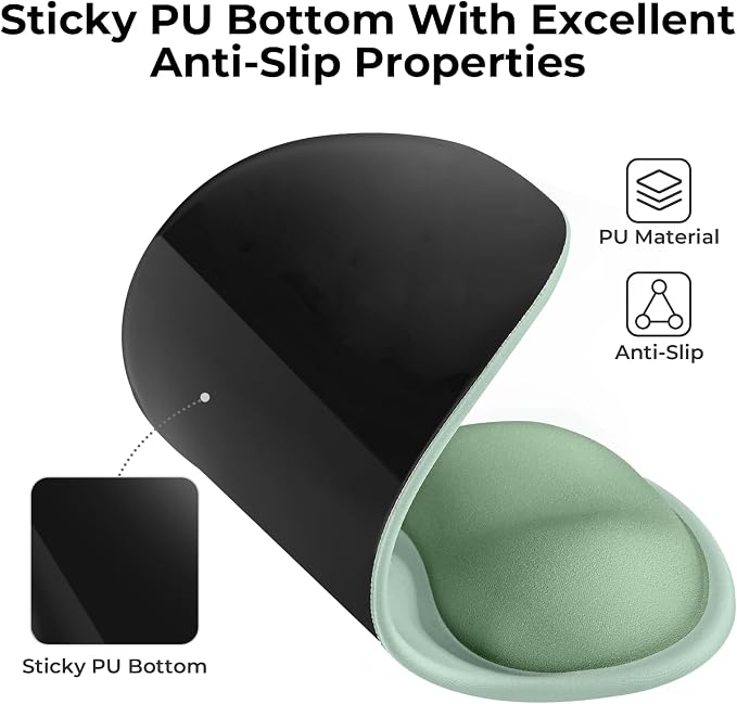 EooCoo Ergonomic Mouse Pad with Gel Wrist Rest Support Middle Concave Design, Relieve Wrist Pain Mousepad, Non-Slip Base for Laptop, Office Desk Accessories, Carpal Tunnel Syndrome-Avocado Green