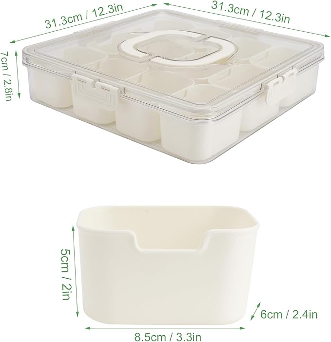 shopwithgreen Divided Serving Tray with Lid and Handle, Portable Snack Box, 12 Compartments Veggie Fruit Tray, Charcuterie Platter Snackle Box Container for Party, Snacks, Picnic, LARGER SIZE