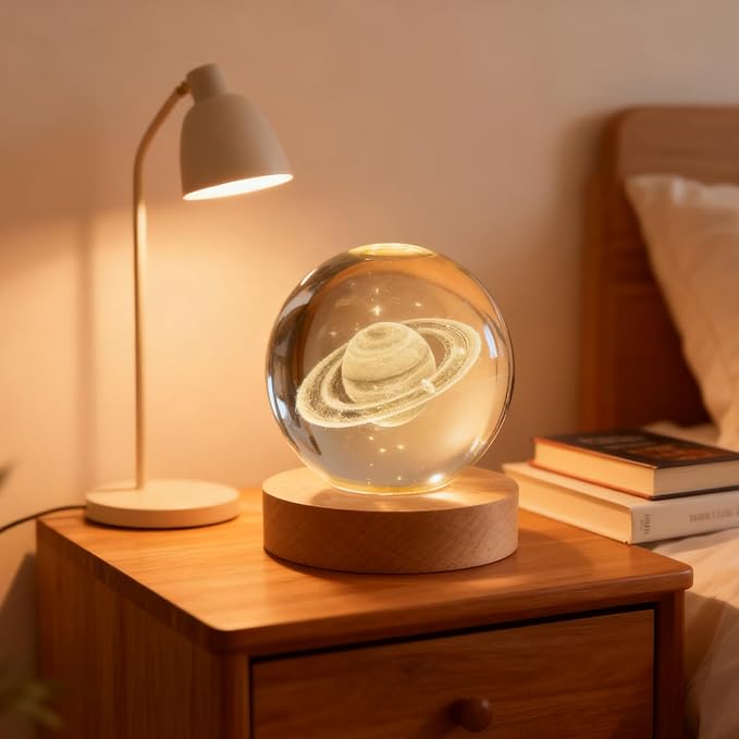 3D Saturn Crystal Ball, 2.4 inch Universe Decorative Quartz Glass Sphere, Space Astronomy Decor Display Sculpture Home Decor Gifts for Women Friends Girls