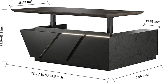 94.5" Adjustable Height L-Shaped Executive Desk with LED Light Strip - Black Inverted Trapezoid Design, Includes Storage Cabinet with Drawers & Doors, Ergonomic Standing Office Desk for Home & Office