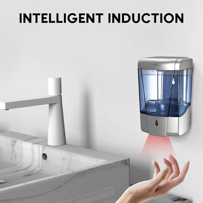 Soap Dispenser Wall Mount, Automatic Hand Sanitizer Dispenser 600ml Gel n Liquid Touchless Commercial Wall Soap Dispenser for Bathroom,Silver-600ml