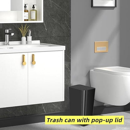 Compact Push-in Trash Can with Lid for Bathrooms, Kitchens, Living Rooms, Offices, Etc., Trash Can with Pop-Up Lid, 10 Liter/2.6 Gallon Slimline (Black)