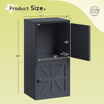 2-Tier Stackable Cube Storage Organizer, DIY Cube Storage Bookcase with Doors & Anti-Tip Design, Book Shelf for Bedroom, Office, Dorm,15" W x 11.81" D x 30" H, Black