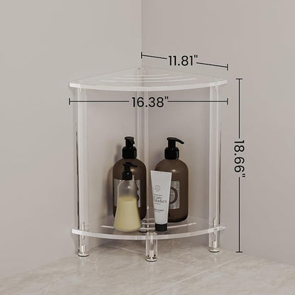 Sumerflos Acrylic Corner Shower Stool for Inside Shower, Clear Shower Bench with Adjustable Feet for Shaving Legs Seating Waterproof Heavy Duty Easy Assemble Modern, 11.81" D x 11.81" W x 18.66" H