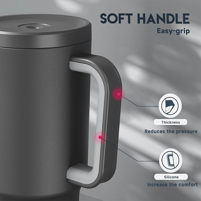 Meoky 30 oz Tumbler with Handle, Tumbler with Lid and Straw, Insulated Stainless Steel Travel Mug, 100% Leak-proof, Cupholder Friendly, Keeps Cold for 24 Hours or Hot for 8 Hours (Night)