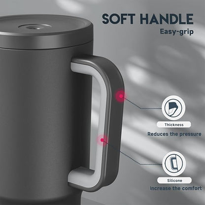 Meoky 30 oz Tumbler with Handle, Tumbler with Lid and Straw, Insulated Stainless Steel Travel Mug, 100% Leak-proof, Cupholder Friendly, Keeps Cold for 24 Hours or Hot for 8 Hours (Night)