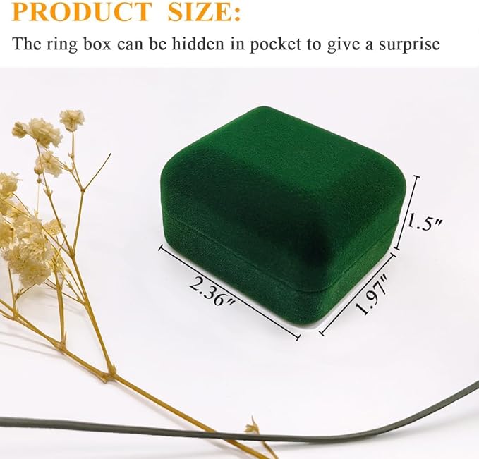 GBYAN 2 Pieces Velvet Ring Box, Jewelry Display Gift Box, Ring Case for Proposal,Engagement, Wedding,Green
