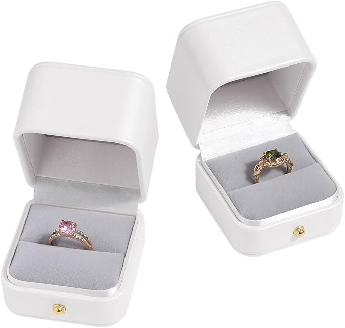 Velvet Ring Gift Box, Small Jewelry Earring Studs Holder Case for Wedding Day, Proposal, Engagement, Anniversary, Ring Display Storage Box for Women Girl (White S)