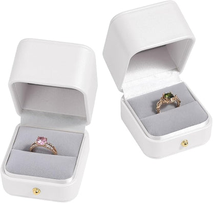 Velvet Ring Gift Box, Small Jewelry Earring Studs Holder Case for Wedding Day, Proposal, Engagement, Anniversary, Ring Display Storage Box for Women Girl (White S)