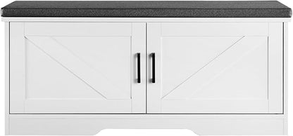 VEVOR Shoe Storage Bench with Padded Cushion & 2 Barn Doors, Entryway Bench 39.4 x 14.0 x 18.1 Inches, for Entryway, Hallway, Living Room, Bedroom